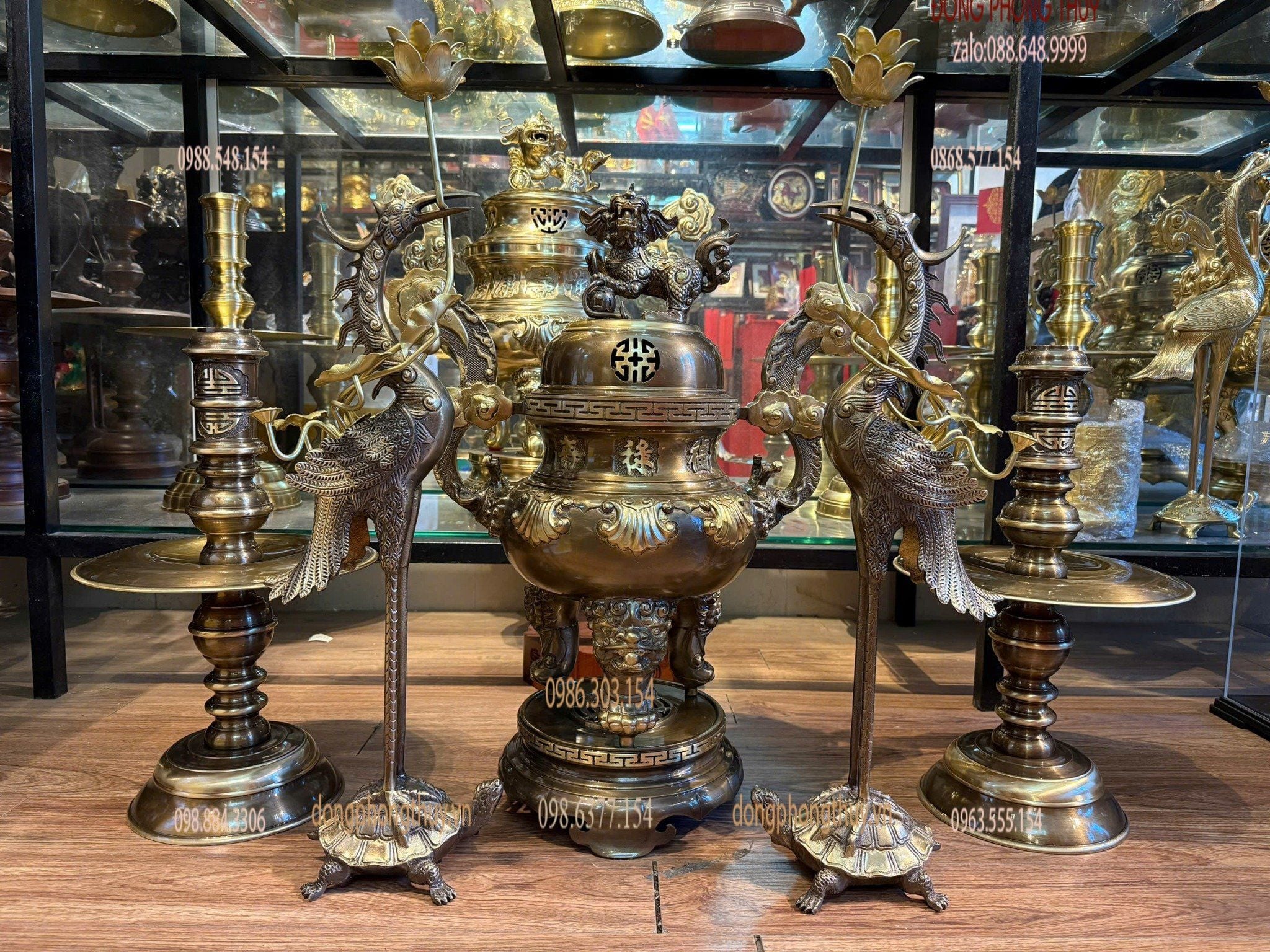 Bộ đỉnh đồng ngũ sự 65cm sòi