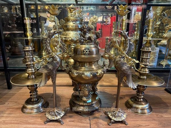 Bộ đỉnh đồng ngũ sự 65cm sòi