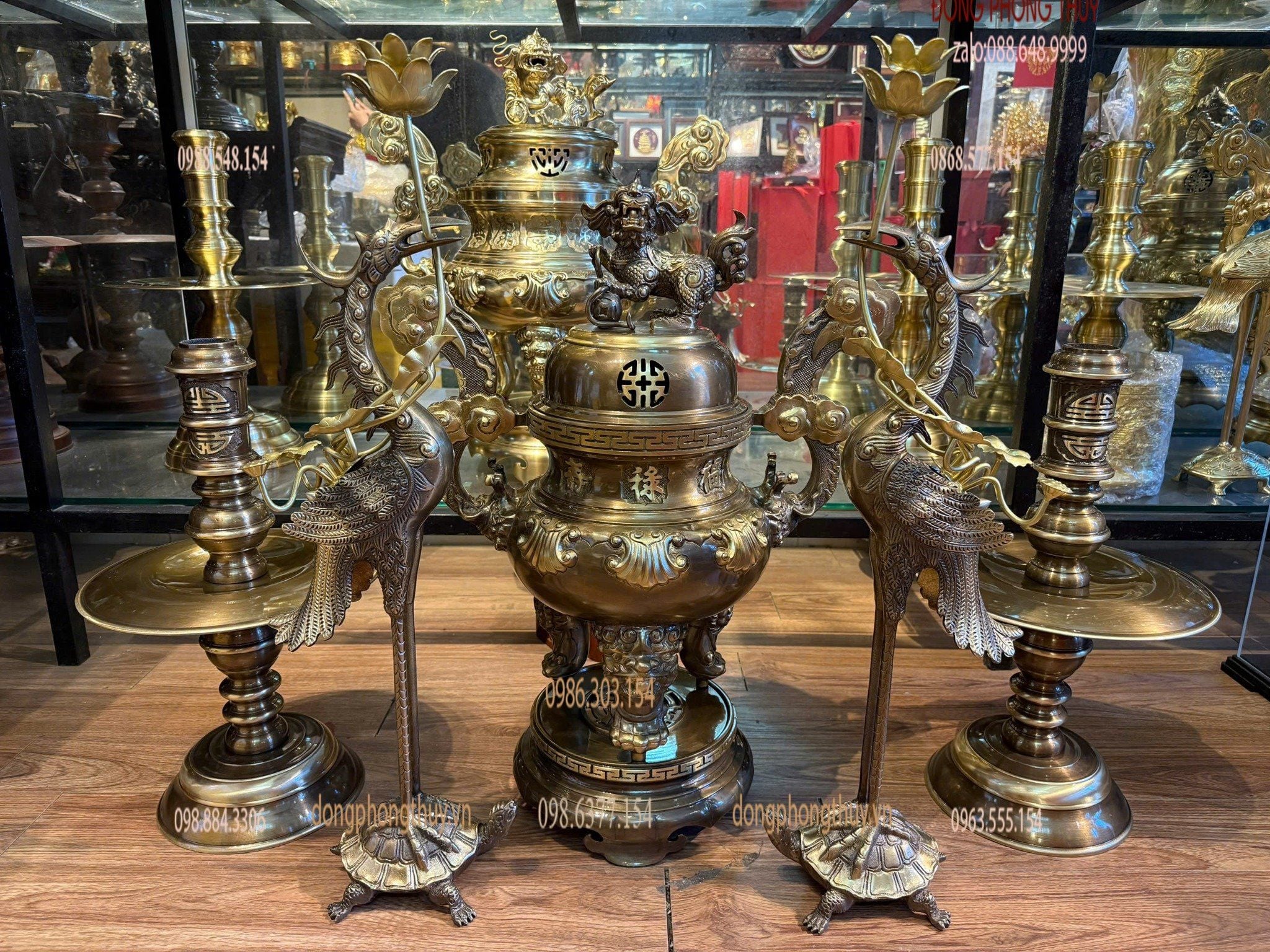 Bộ đỉnh đồng ngũ sự 65cm sòi
