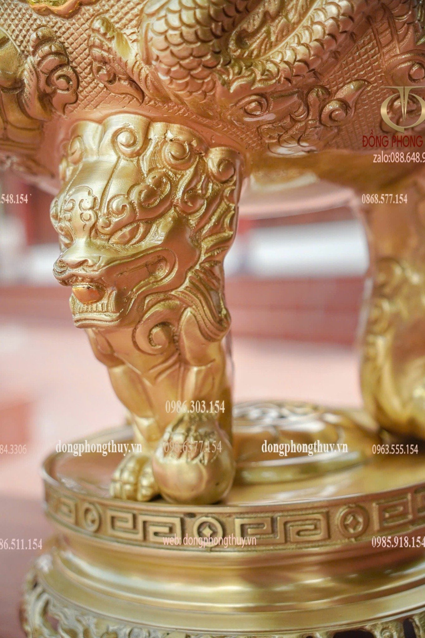 Bộ đỉnh đồng ngũ sự 65cm lưỡng long chầu nguyệt