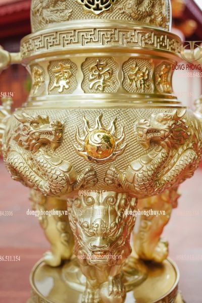 Bộ đỉnh đồng ngũ sự 65cm lưỡng long chầu nguyệt 34kg