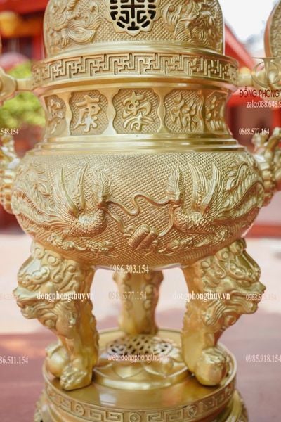 Bộ đỉnh đồng ngũ sự 65cm lưỡng long chầu nguyệt 34kg