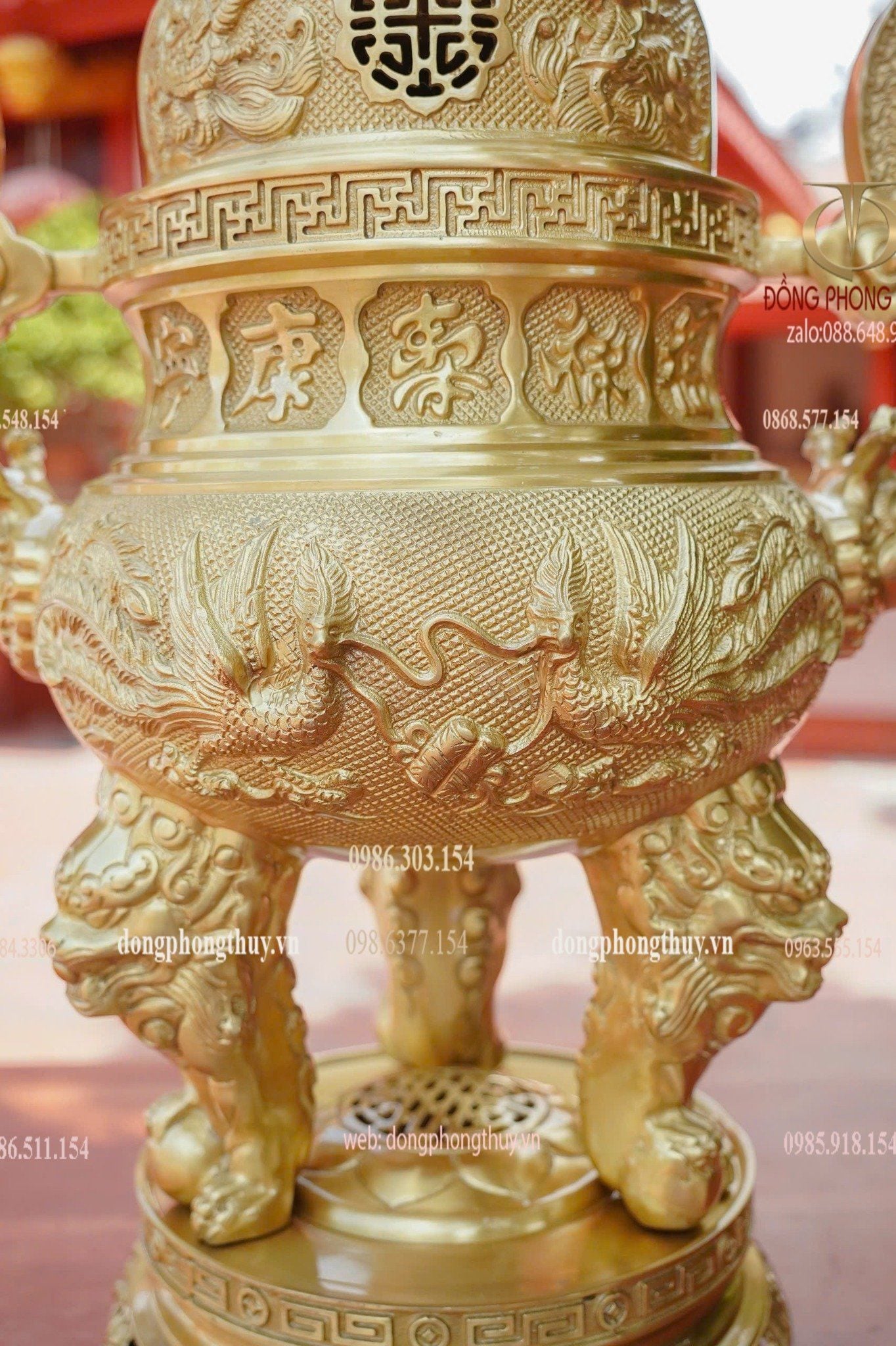 Bộ đỉnh đồng ngũ sự 65cm lưỡng long chầu nguyệt