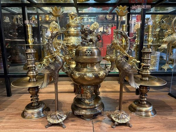 Bộ đỉnh đồng ngũ sự 65cm sòi