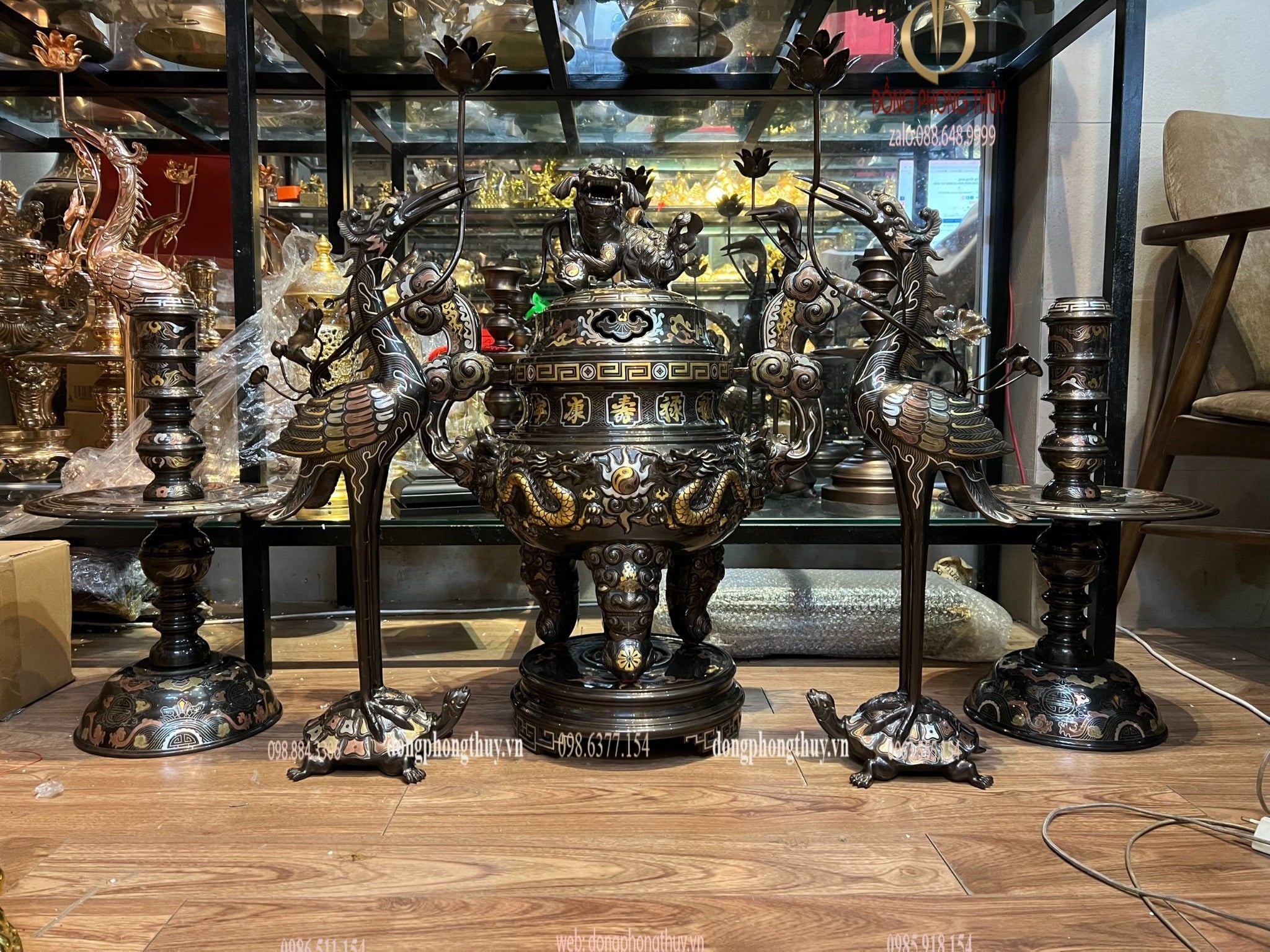 Bộ đỉnh đồng ngũ sự cao 70cm nặng 65kg hàng nghệ nhân