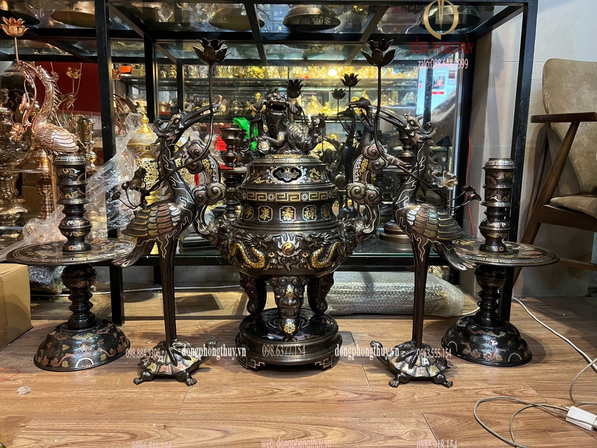 Bộ đỉnh đồng ngũ sự cao 70cm nặng 65kg hàng nghệ nhân