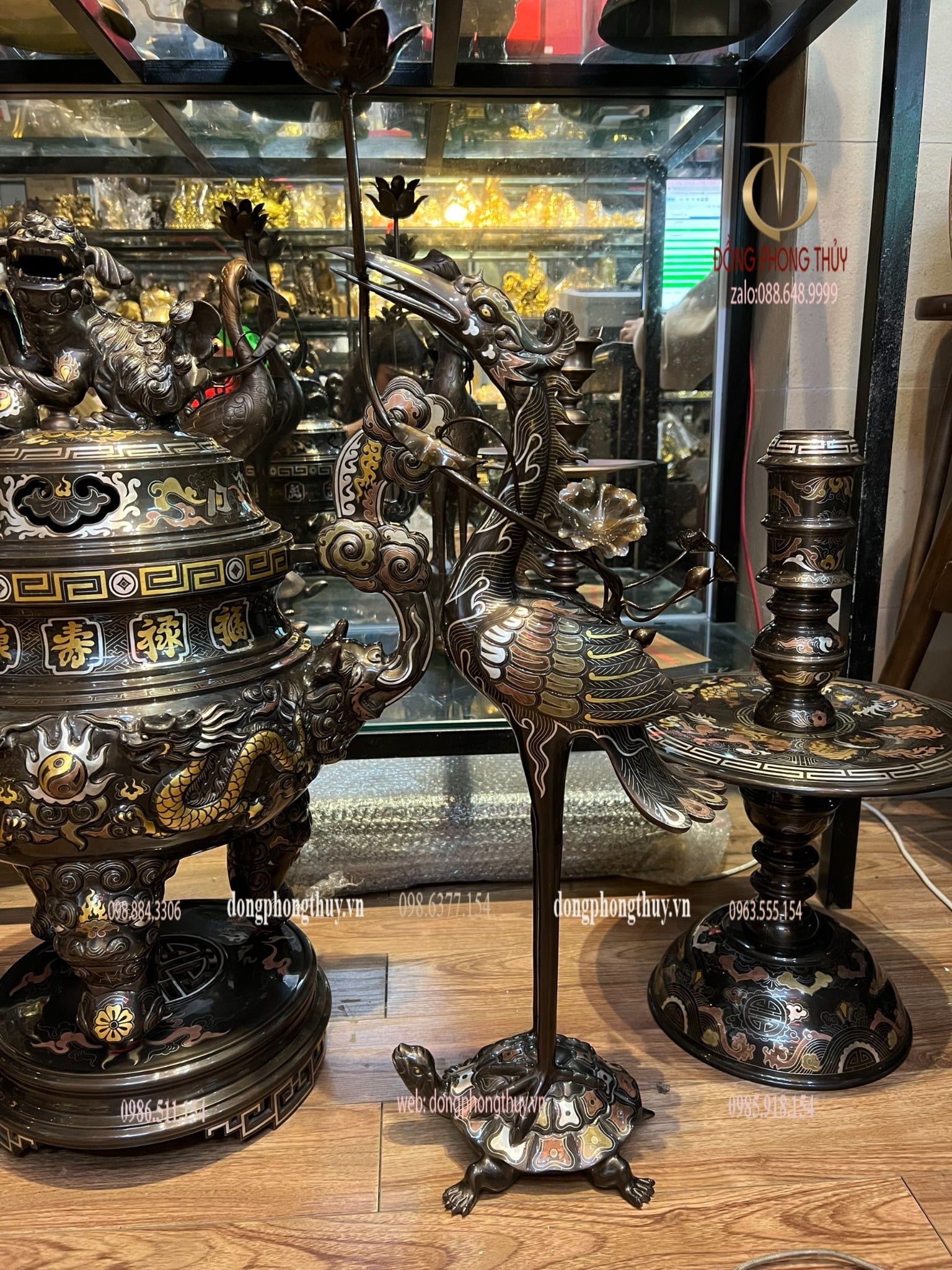 Bộ đỉnh đồng ngũ sự cao 70cm nặng 65kg hàng nghệ nhân