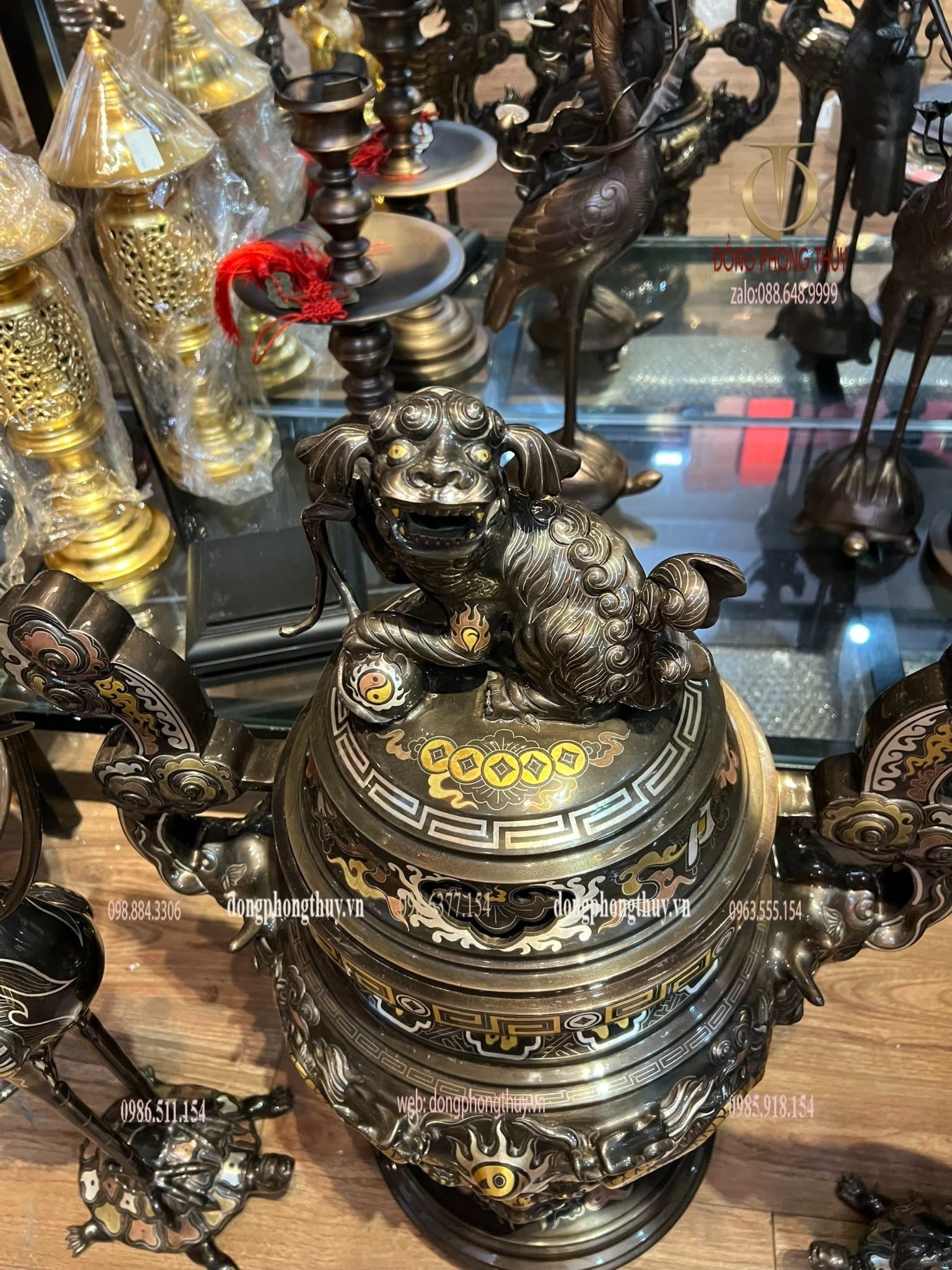 Bộ đỉnh đồng ngũ sự cao 70cm nặng 65kg hàng nghệ nhân