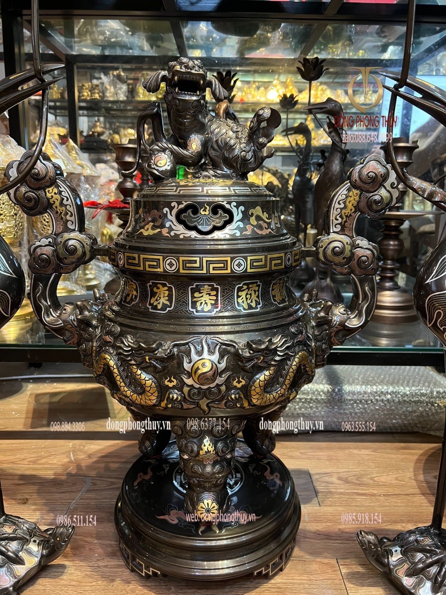 Bộ đỉnh đồng ngũ sự cao 70cm nặng 65kg hàng nghệ nhân