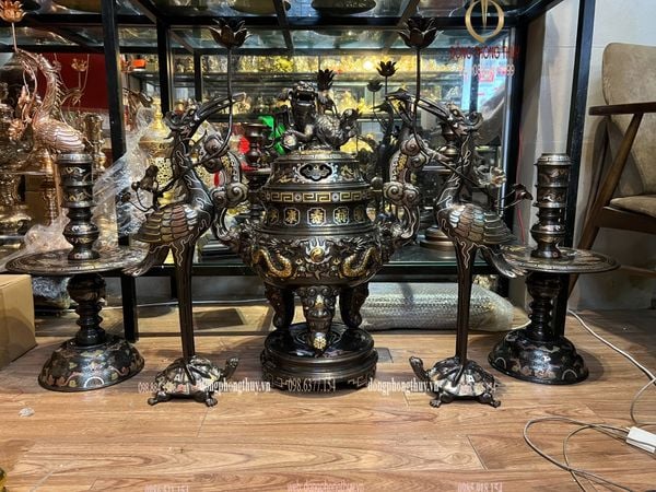 Bộ đỉnh đồng ngũ sự cao 70cm nặng 65kg hàng nghệ nhân