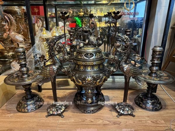 Bộ đỉnh đồng ngũ sự cao 70cm nặng 65kg hàng nghệ nhân