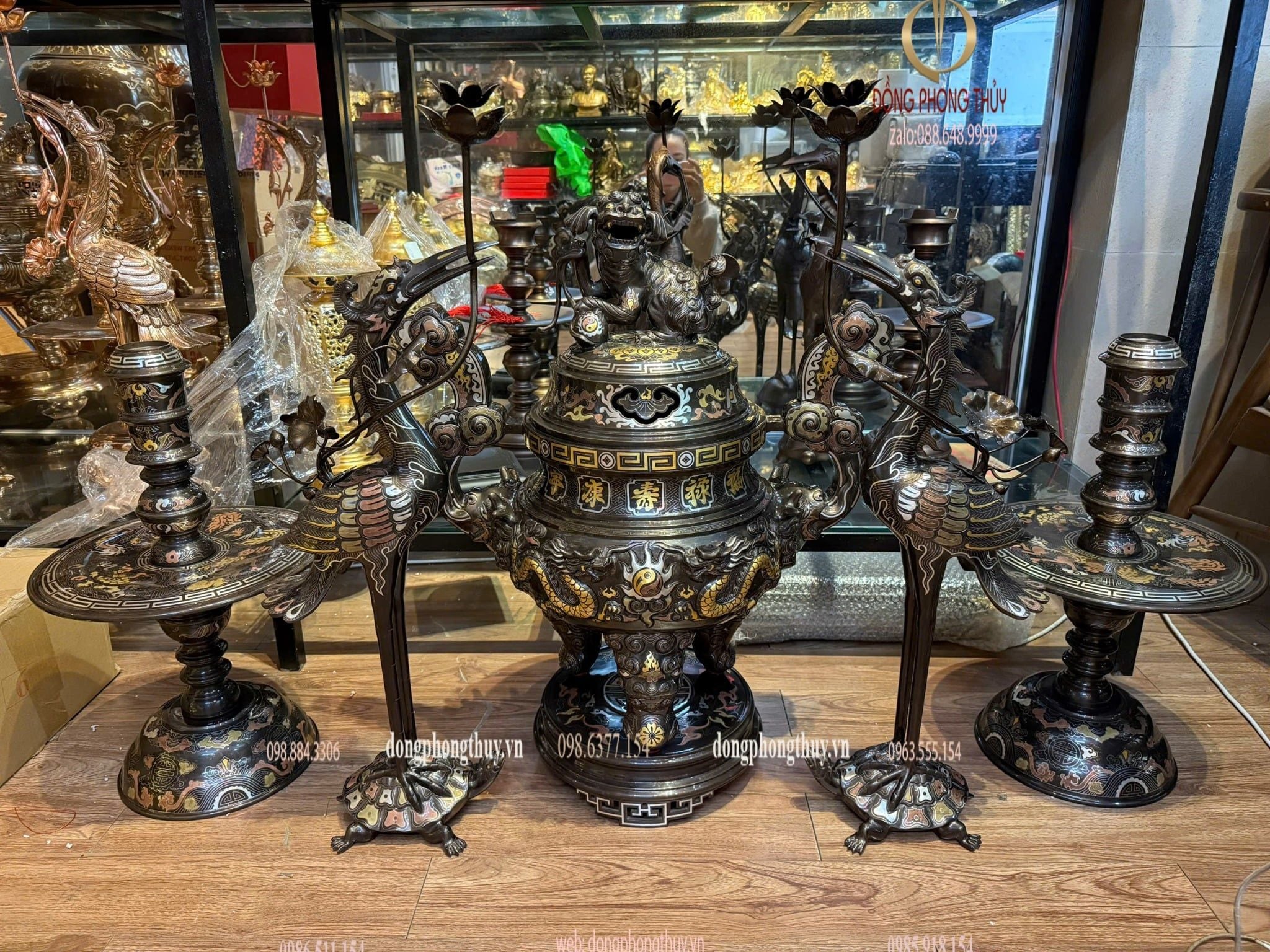 Bộ đỉnh đồng ngũ sự cao 70cm nặng 65kg hàng nghệ nhân