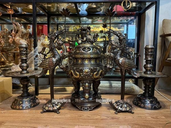 Bộ đỉnh đồng ngũ sự cao 70cm nặng 65kg hàng nghệ nhân