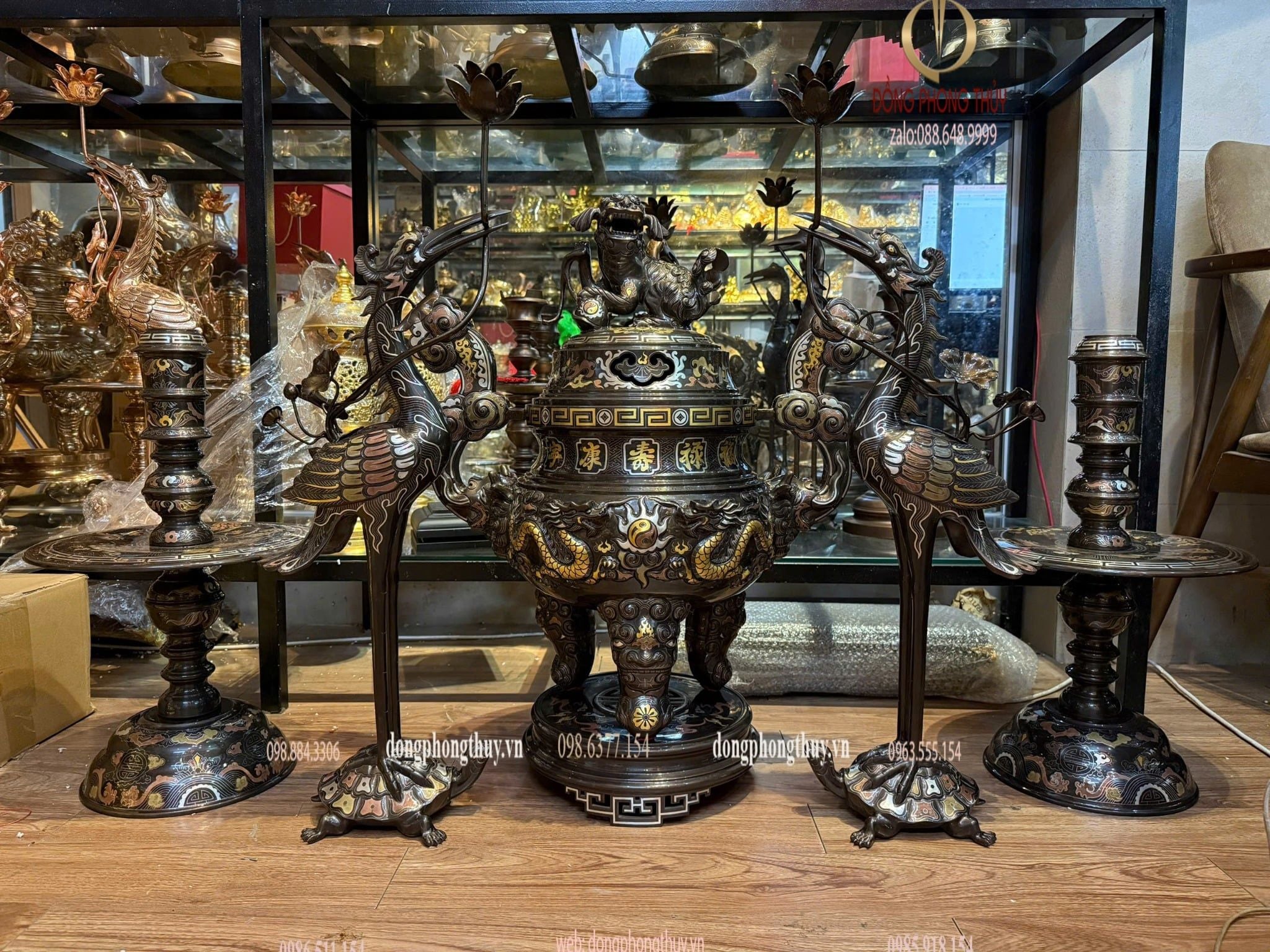 Bộ đỉnh đồng ngũ sự cao 70cm nặng 65kg hàng nghệ nhân