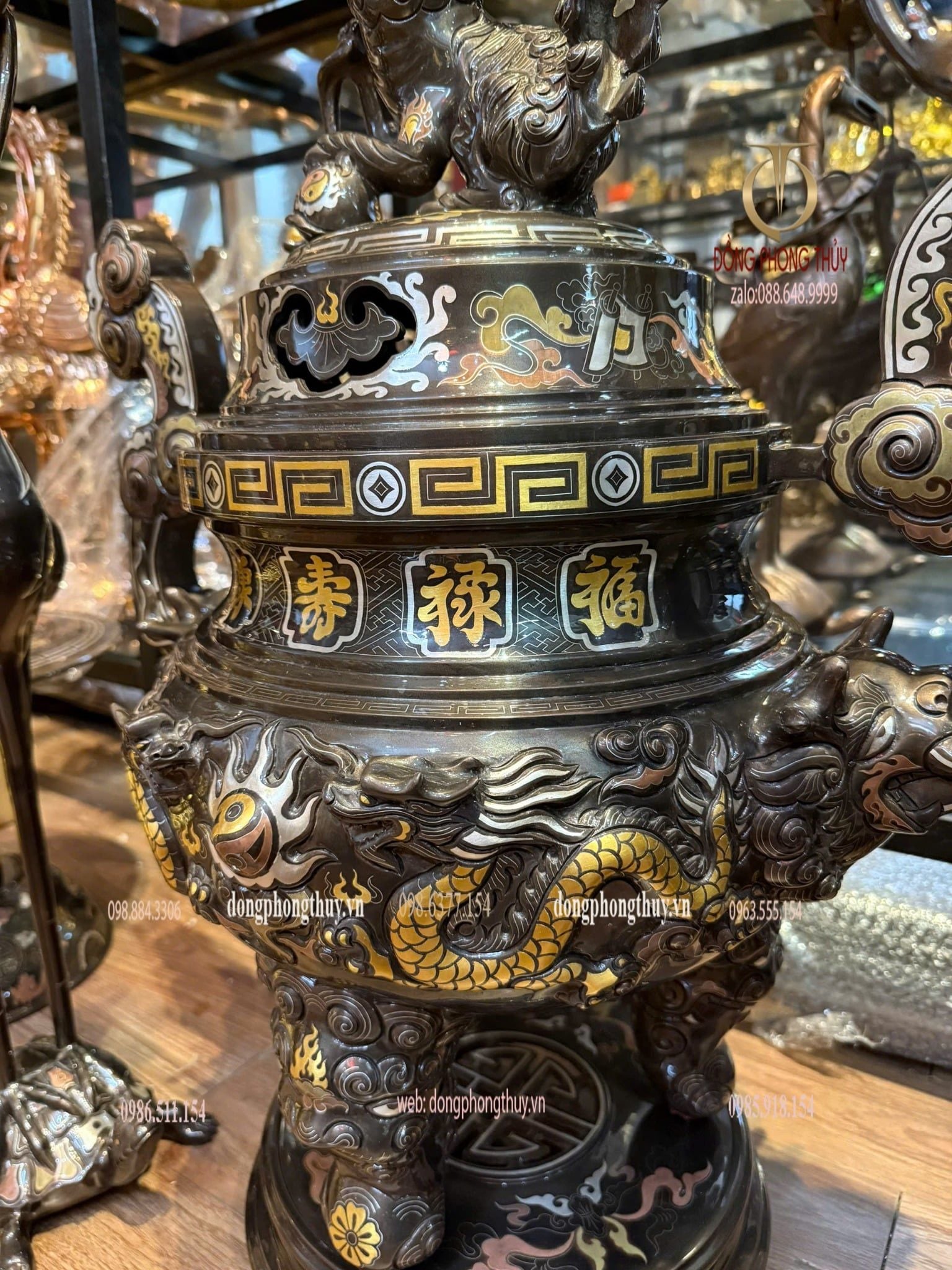 Bộ đỉnh đồng ngũ sự cao 70cm nặng 65kg hàng nghệ nhân