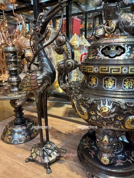 Bộ đỉnh đồng ngũ sự cao 70cm nặng 65kg hàng nghệ nhân