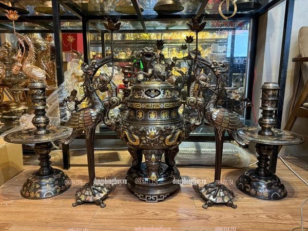 Bộ đỉnh đồng ngũ sự cao 70cm nặng 65kg hàng nghệ nhân