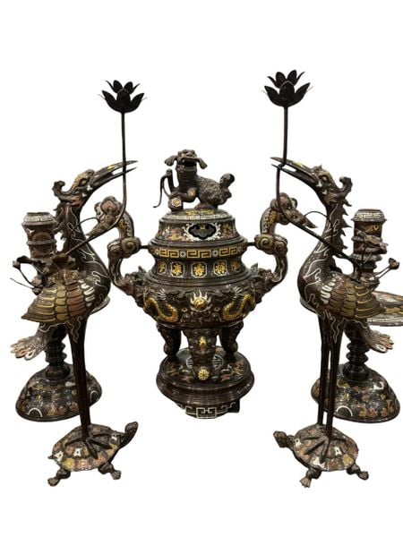 Bộ ngũ sự đỉnh rồng nổi 70cm nặng 62kg khảm ngũ sắc