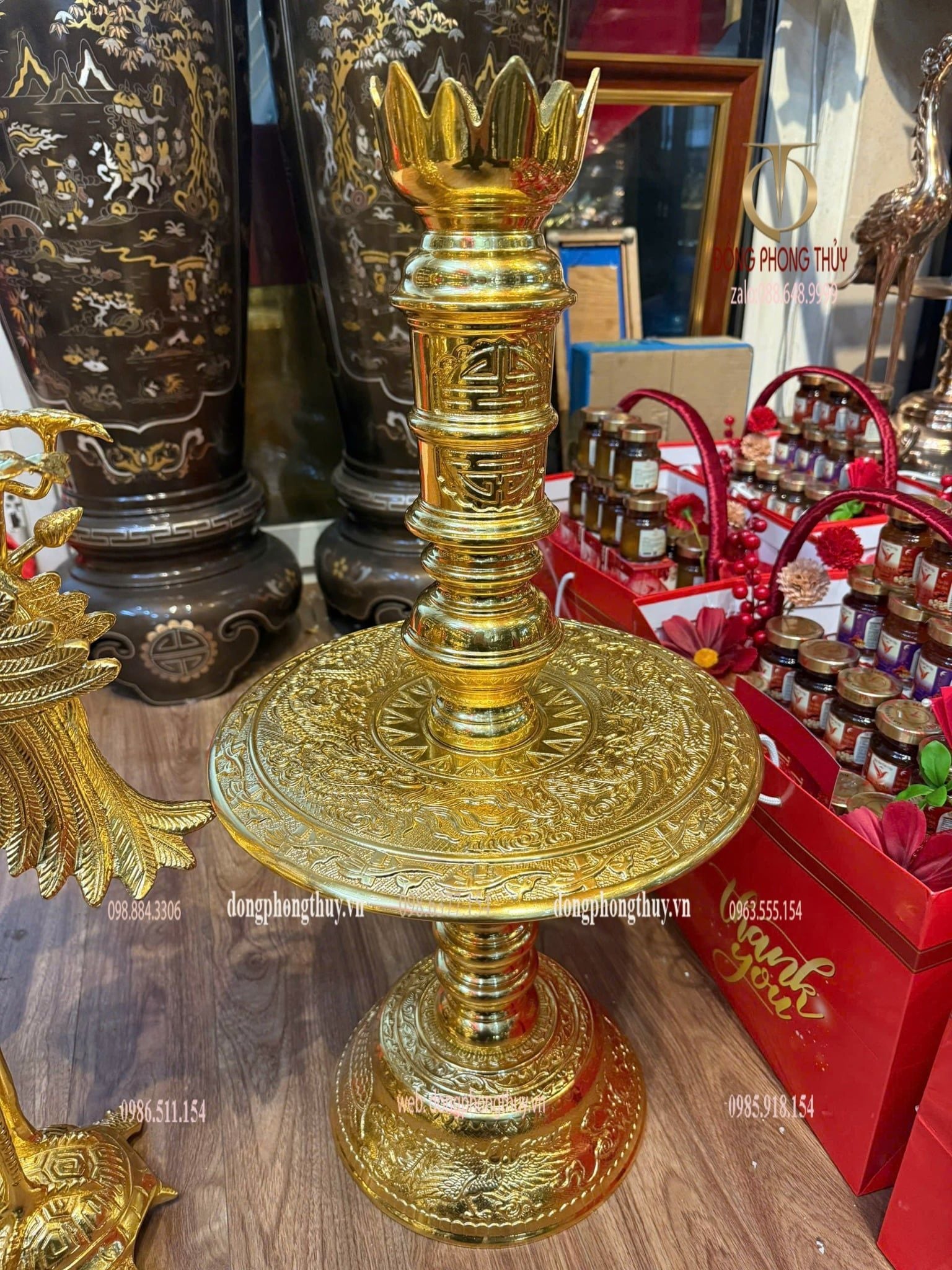 Bộ đỉnh đồng ngũ sự 80cm đồng cát tút dát vàng 24k