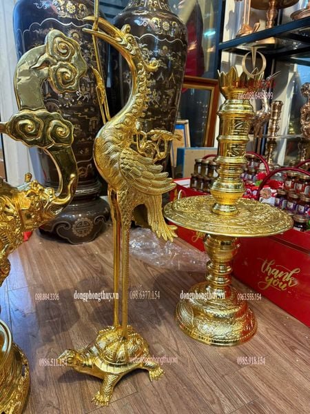 Bộ đỉnh đồng ngũ sự 80cm đồng cát tút dát vàng 24k