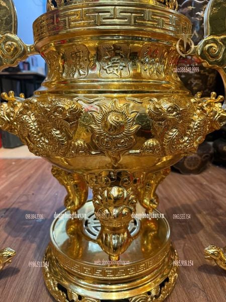 Bộ đỉnh đồng ngũ sự 80cm đồng cát tút dát vàng 24k