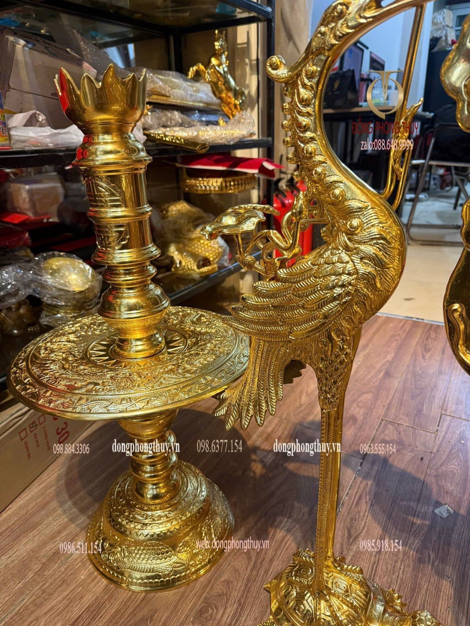 Bộ đỉnh đồng ngũ sự 80cm đồng cát tút dát vàng 24k