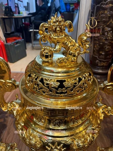 Bộ đỉnh đồng ngũ sự 80cm đồng cát tút dát vàng 24k