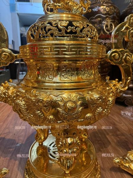Bộ đỉnh đồng ngũ sự 80cm đồng cát tút dát vàng 24k