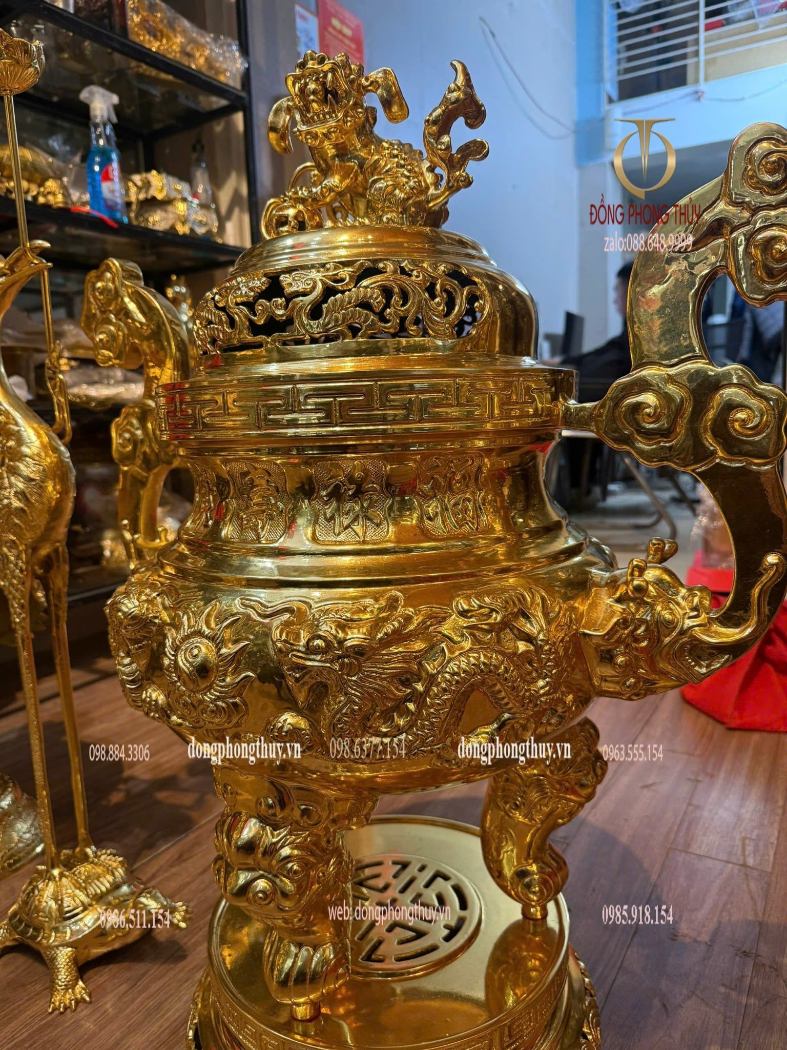 Bộ đỉnh đồng ngũ sự 80cm đồng cát tút dát vàng 24k