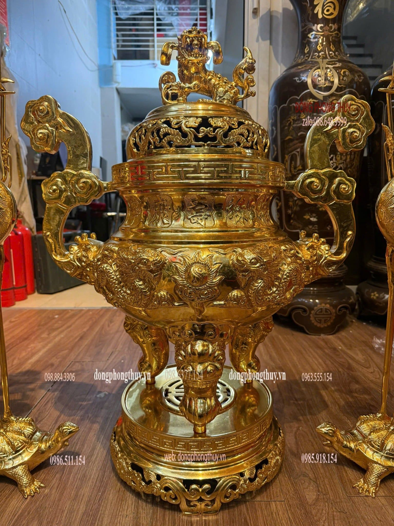 Bộ đỉnh đồng ngũ sự 80cm đồng cát tút dát vàng 24k