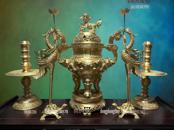 Bộ đỉnh đồng cát tút song long chầu nguyệt