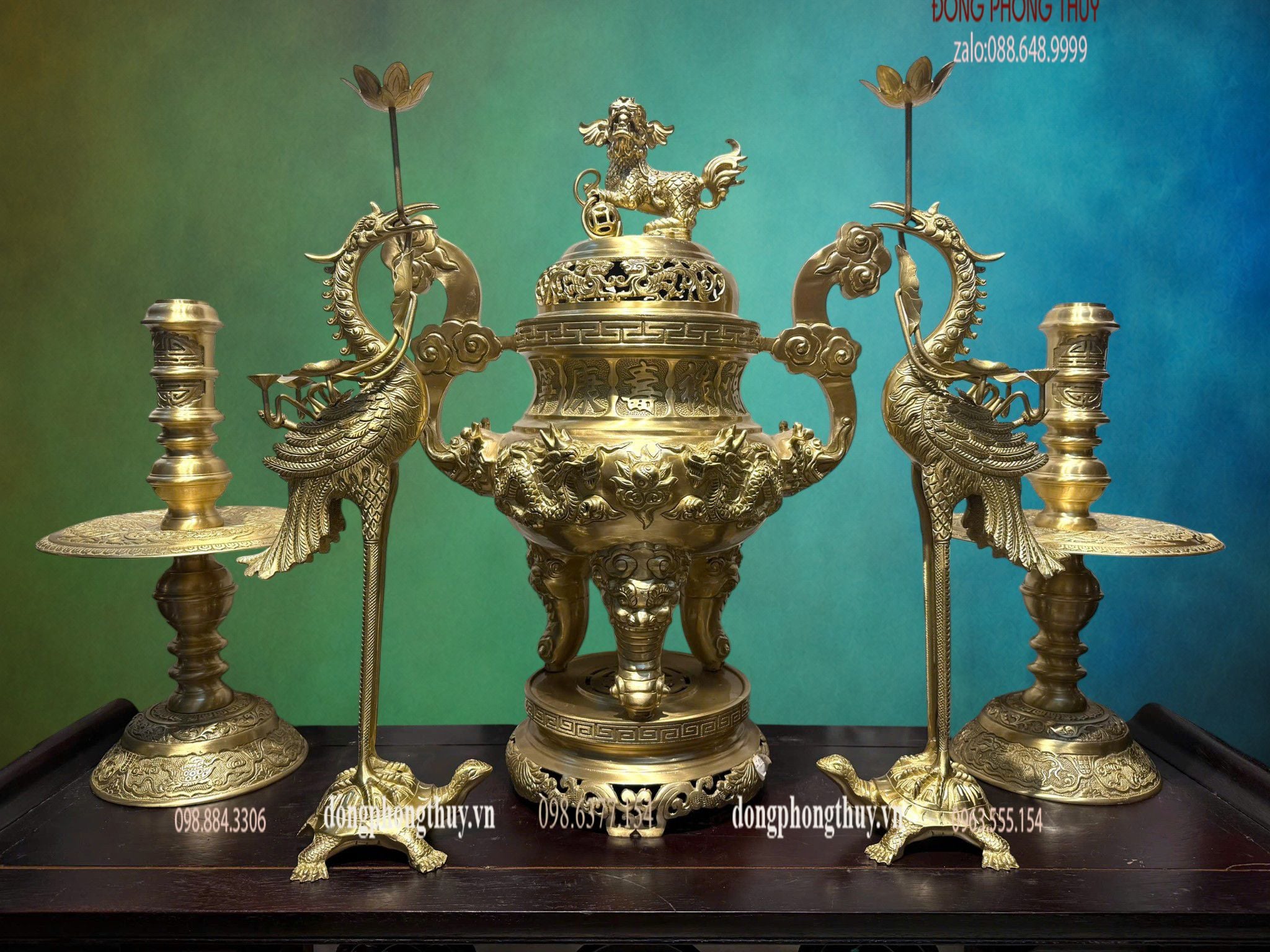 Bộ đỉnh đồng cát tút song long chầu nguyệt