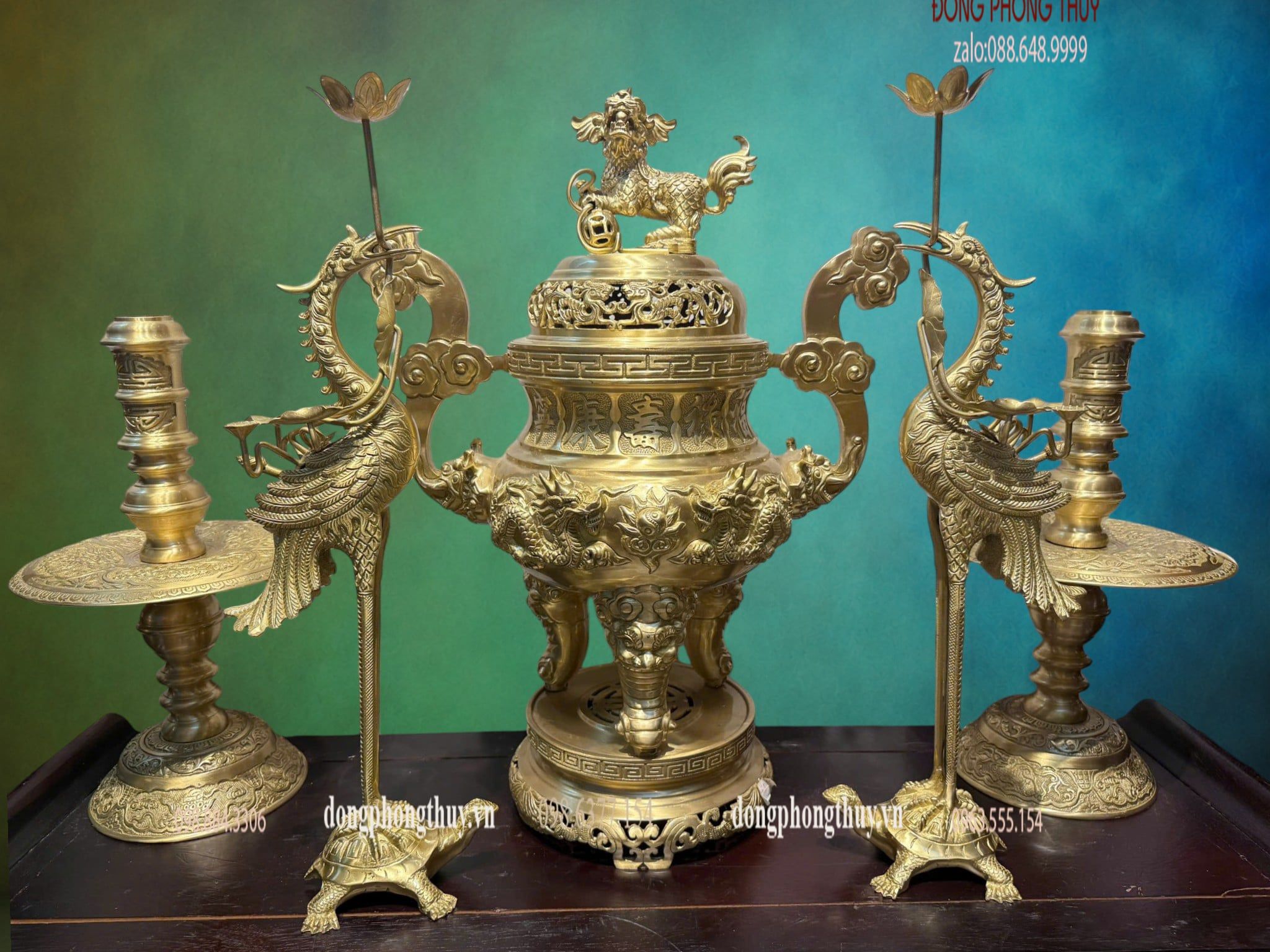 Bộ đỉnh đồng cát tút song long chầu nguyệt