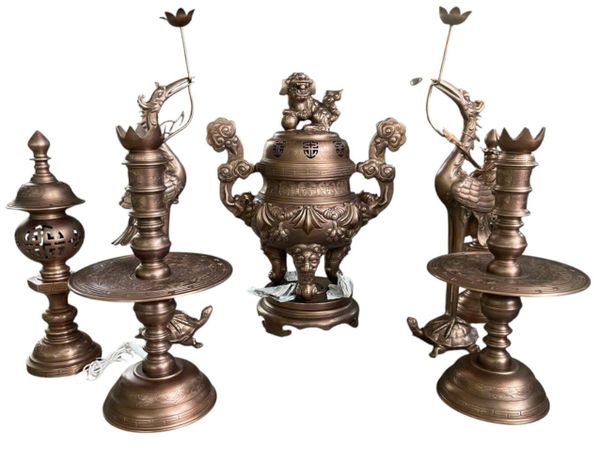 Bộ ngũ sự cao 70cm dơi đào nặng 62kg đồng đỏ