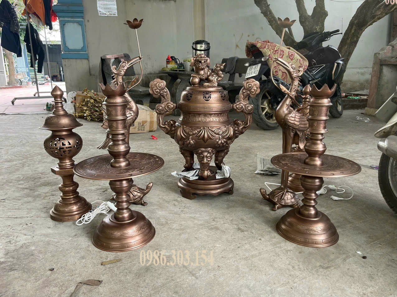 Bộ ngũ sự cao 70cm dơi đào nặng 62kg đồng đỏ