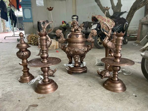 Bộ ngũ sự cao 70cm dơi đào nặng 62kg đồng đỏ