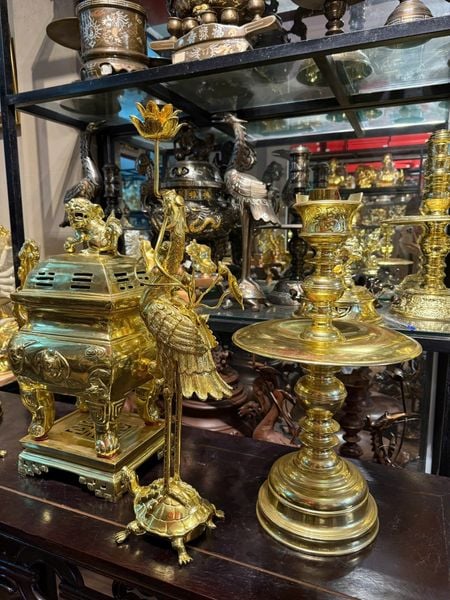 Bộ ngũ sự đỉnh đồng vuông 55cm dát vàng