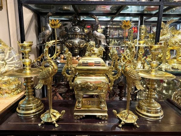 Bộ ngũ sự đỉnh đồng vuông 55cm dát vàng