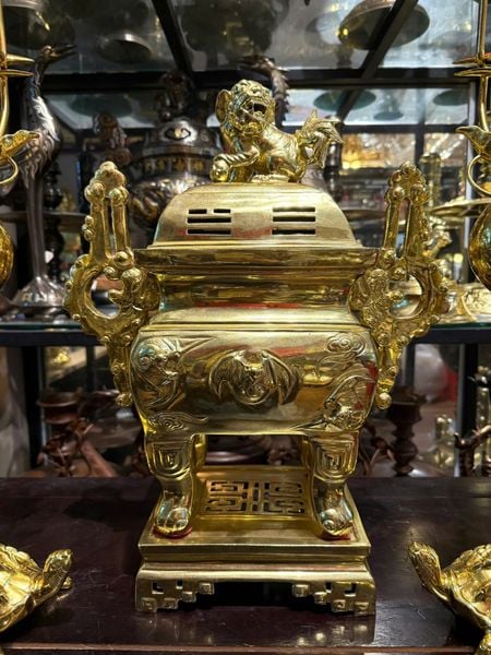 Bộ ngũ sự đỉnh đồng vuông 55cm dát vàng