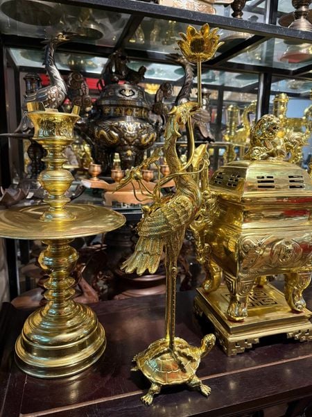 Bộ ngũ sự đỉnh đồng vuông 55cm dát vàng