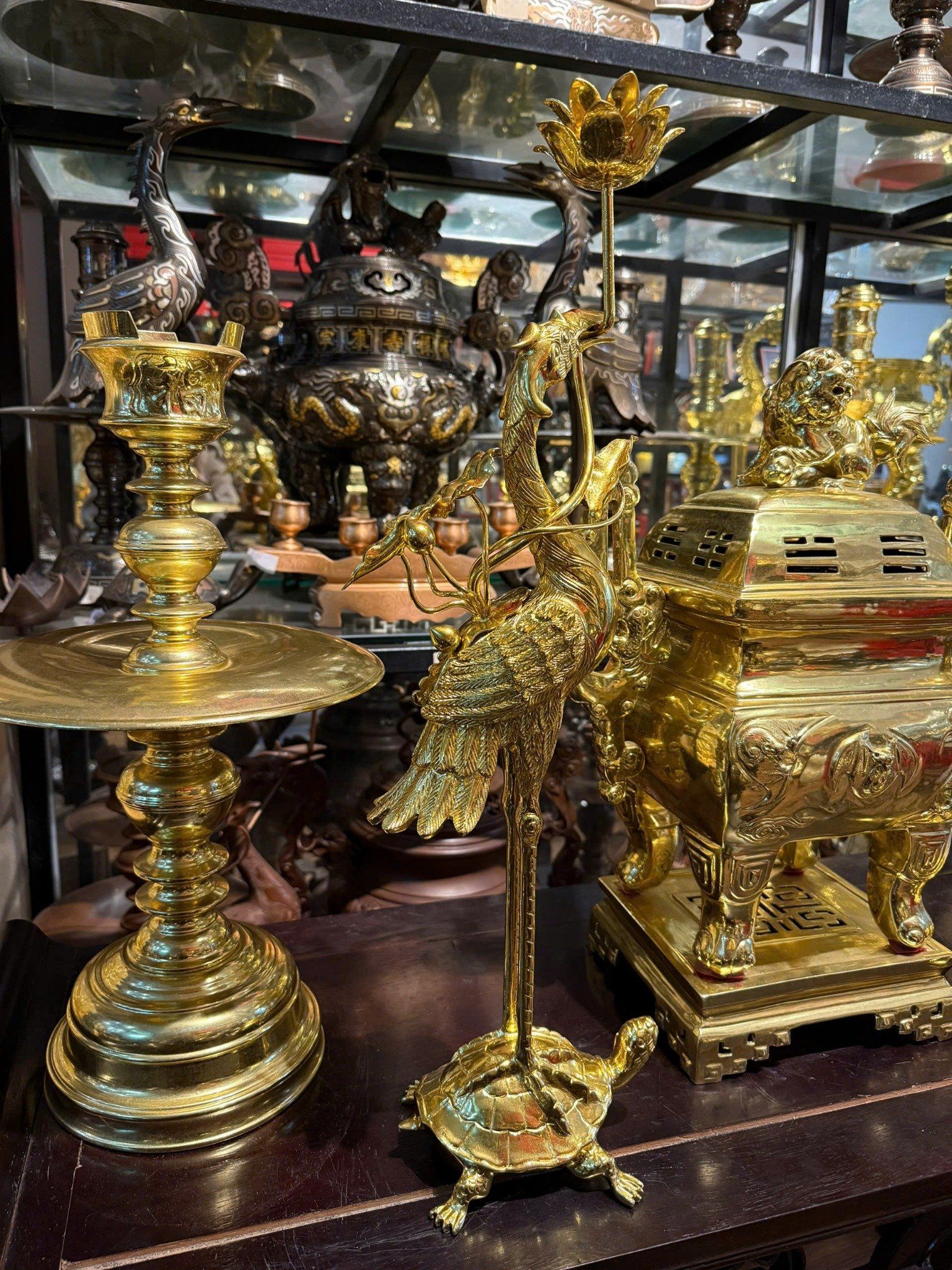 Bộ ngũ sự đỉnh đồng vuông 55cm dát vàng