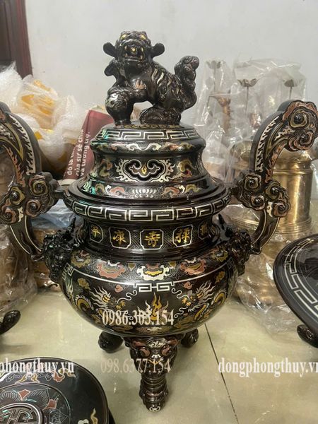 Bộ đỉnh đồng khảm ngũ sắc 80cm nặng 110kg