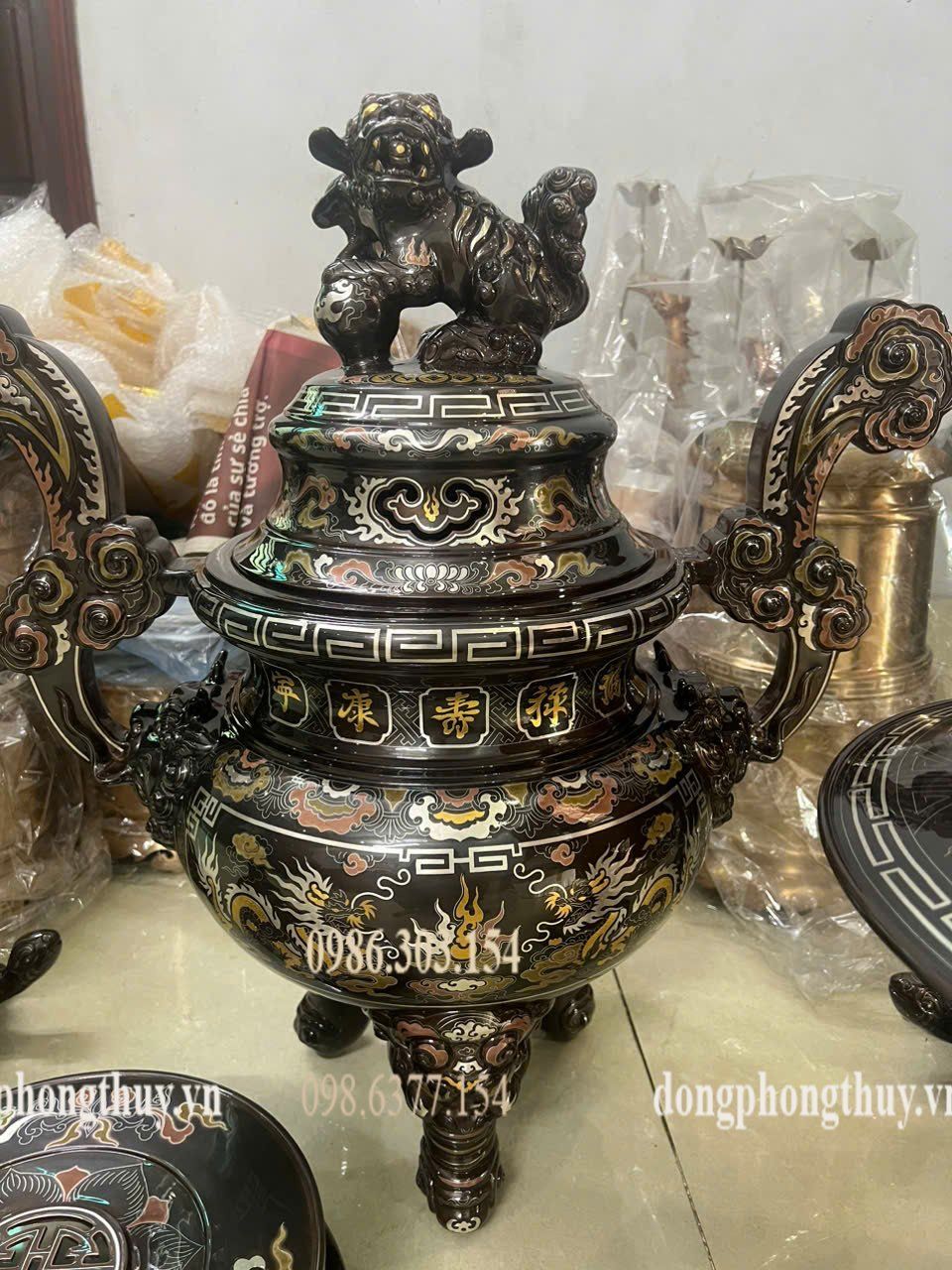 Bộ đỉnh đồng khảm ngũ sắc 80cm nặng 110kg