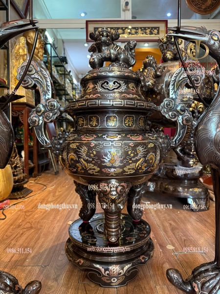 Bộ đỉnh đồng khảm ngũ sắc 80cm nặng 110kg