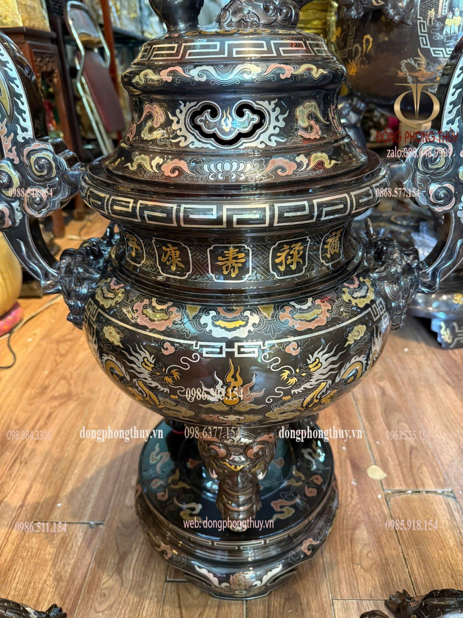 Bộ đỉnh đồng khảm ngũ sắc 80cm nặng 110kg