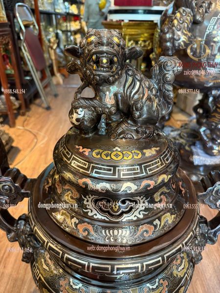 Bộ đỉnh đồng khảm ngũ sắc 80cm nặng 110kg