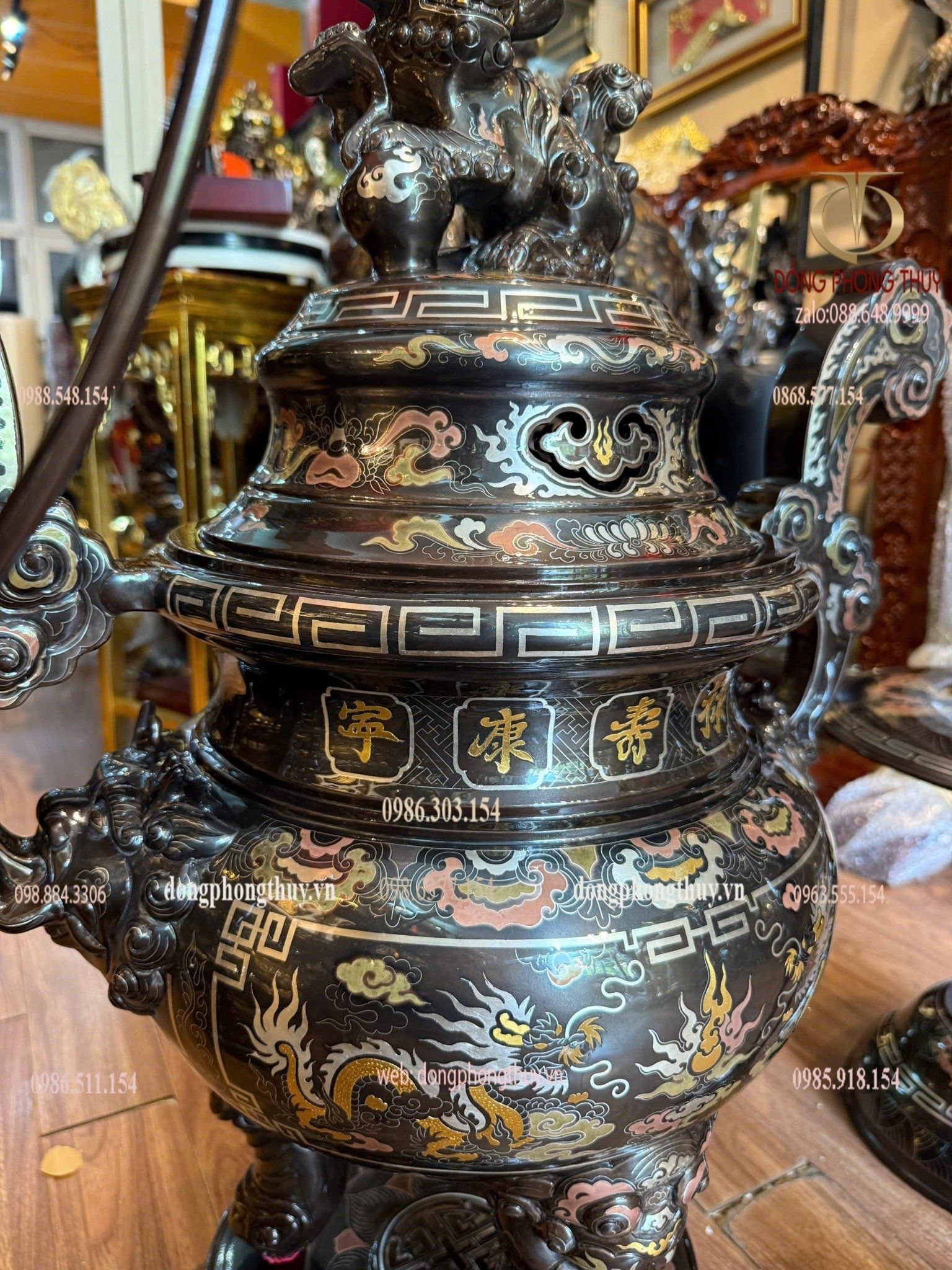 Bộ đỉnh đồng khảm ngũ sắc 80cm nặng 110kg