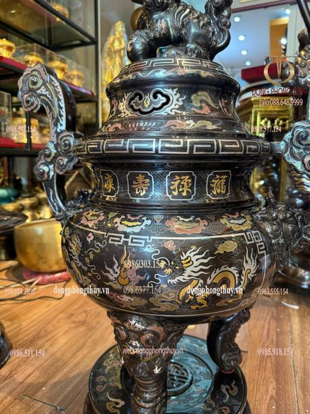 Bộ đỉnh đồng khảm ngũ sắc 80cm nặng 110kg