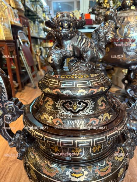 Bộ đỉnh đồng khảm ngũ sắc 80cm nặng 110kg