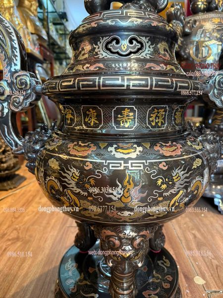 Bộ đỉnh đồng khảm ngũ sắc 80cm nặng 110kg